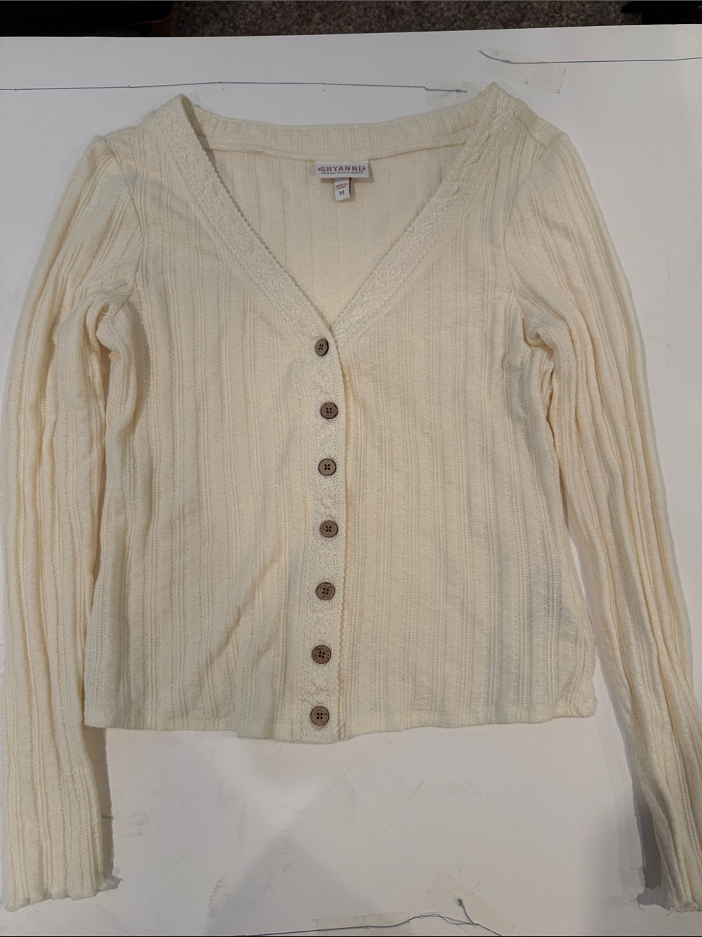 Shyanne Cream Ribbed V-Neck Button Cardigan